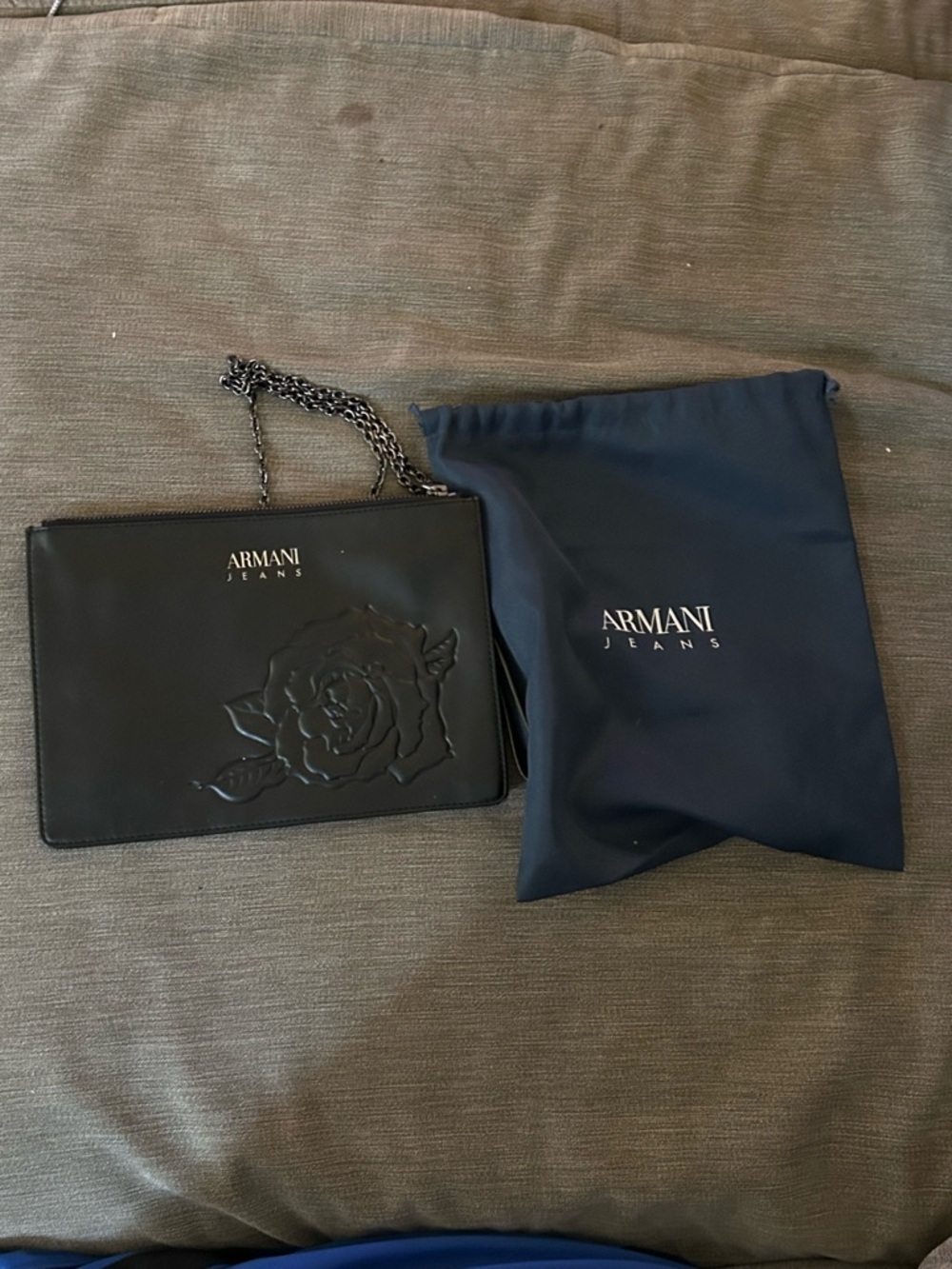 Giorgio Armani Jeans Black Quilted Crossbody with Silver Chain